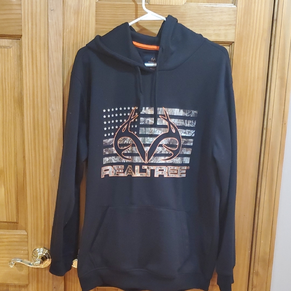 Realtree Black Hoodie with Camo Flag Design